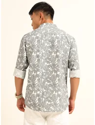 Men Grey All Over Print Spread Collar Shirt - 3