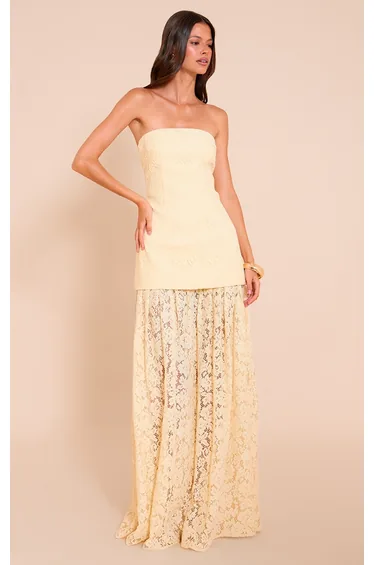 Lemon Lace Sheer Skirt Panel Bandeau Midaxi Dress