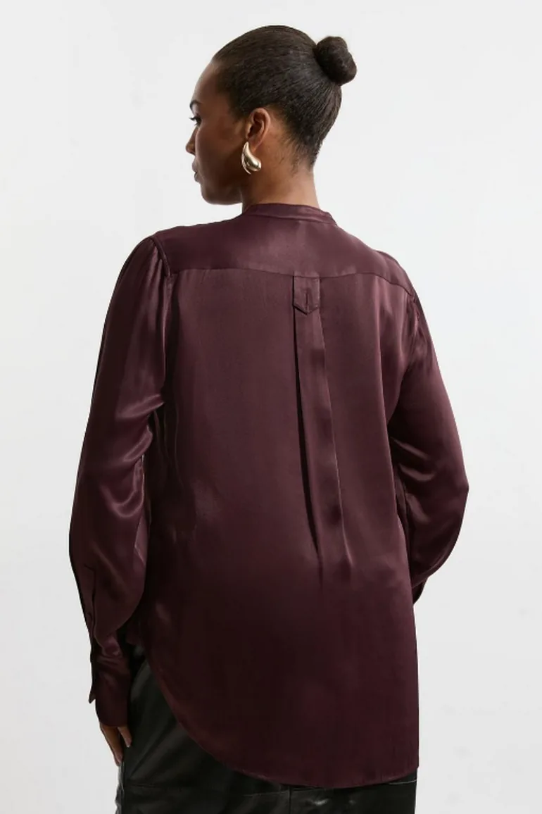 The Founder Plus Size Satin Pintuck Woven Blouse - 1