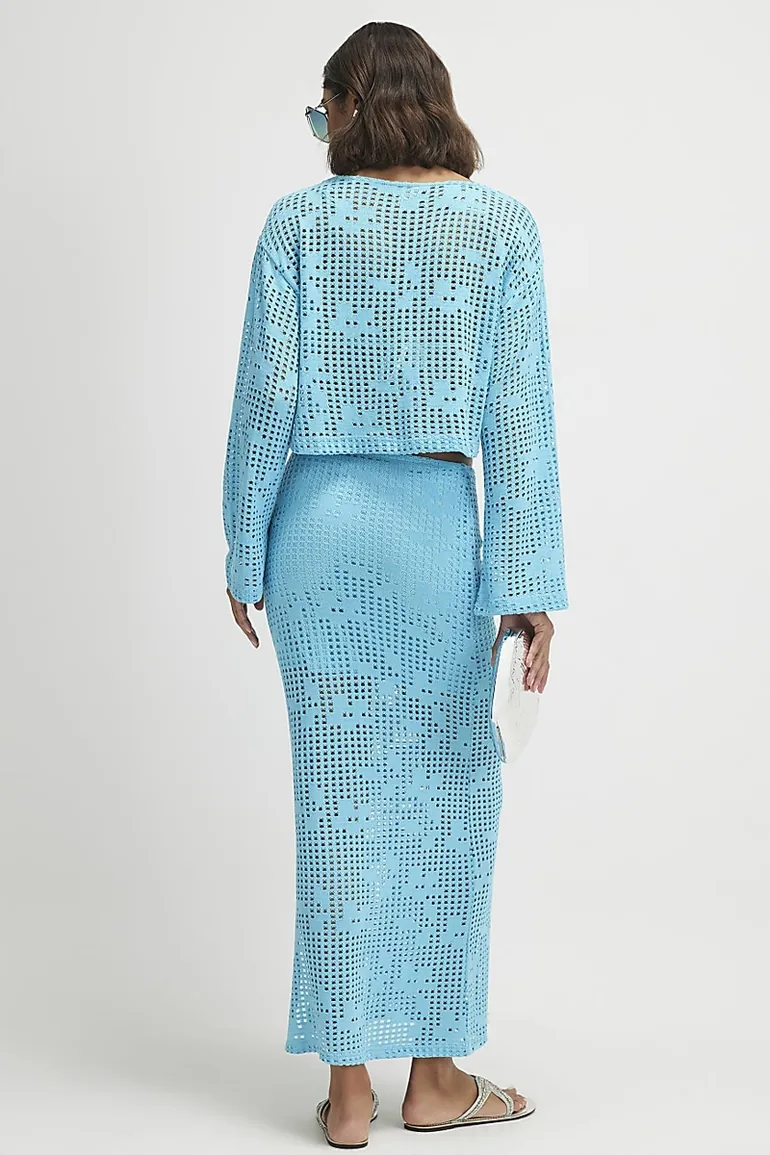 Blue Crochet Maxi Skirt - 3
