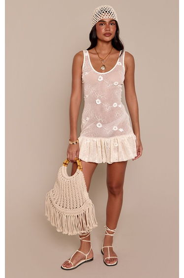 Cream Textured Sleeveless Shift Dress