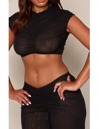 Shape Black Mesh Ruched Bust High Neck Top Co-ord - 3