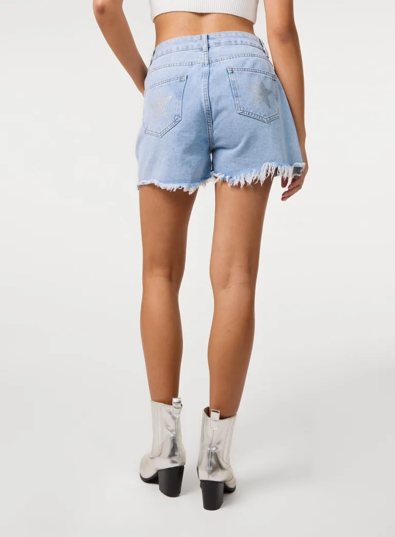 Star Embellished Denim Shorts - 3