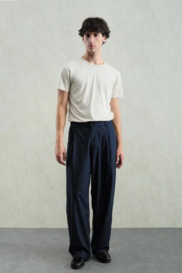 GIESTO Pleated Striped Gabardine Pants