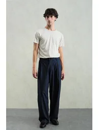 GIESTO Pleated Striped Gabardine Pants
