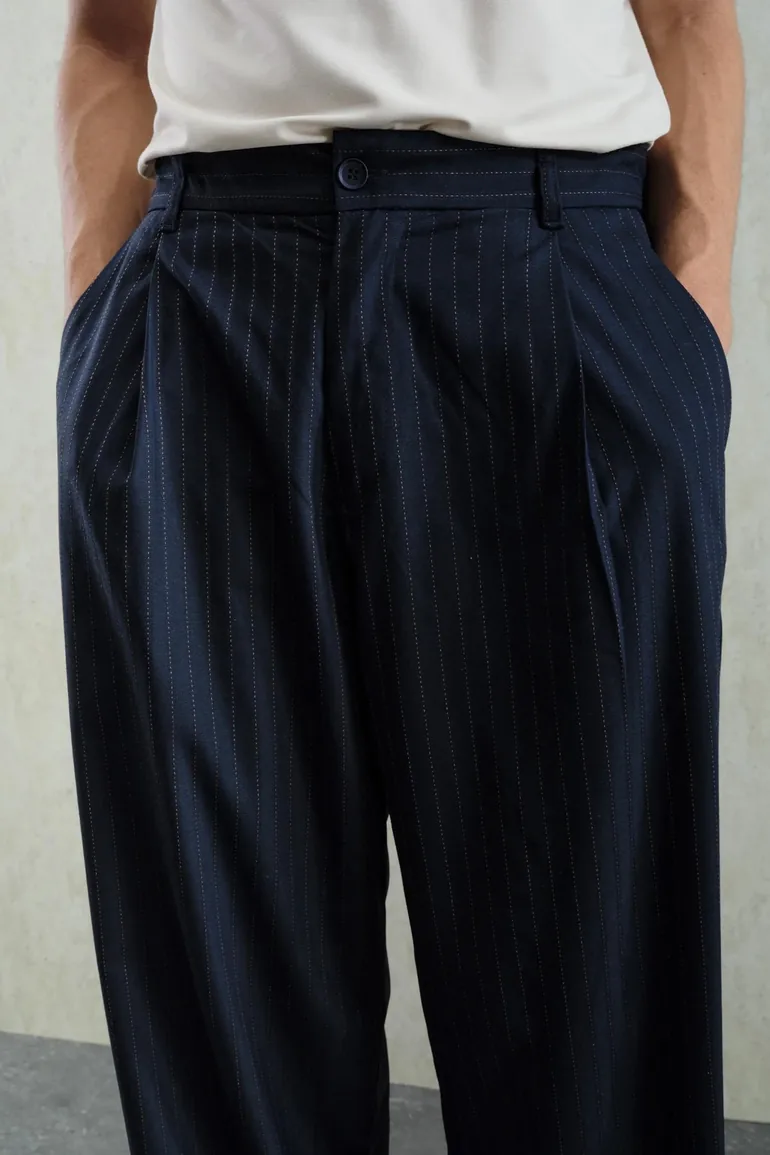 GIESTO Pleated Striped Gabardine Pants - 1