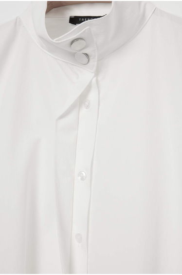 Wardrobe Essentials – White Stand Collar Belted Woven Shirt product thumbnail 2