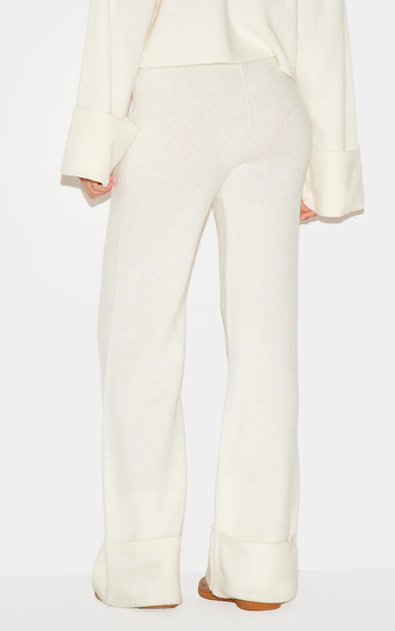 Cream Turn Up Hem Knit Trousers - 2
