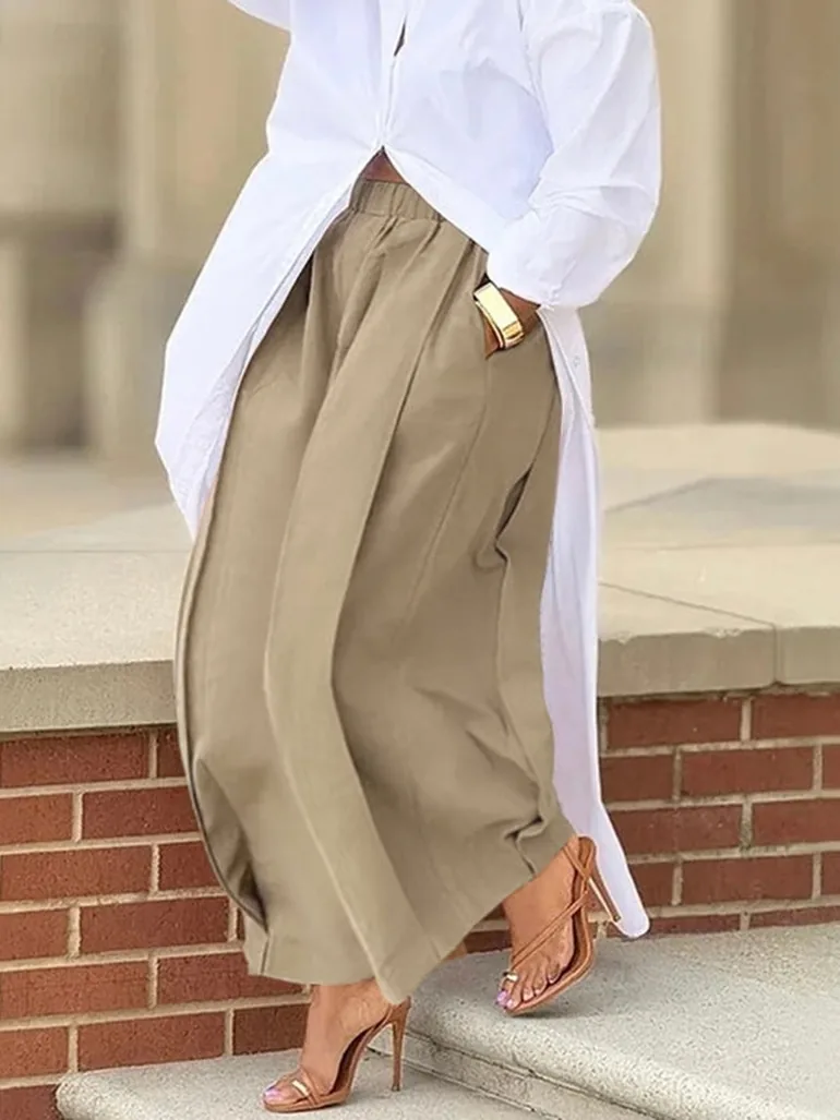 Loose Wide Leg Elasticity Solid Color Casual Pants Bottoms Trousers - 1