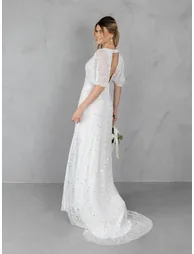 Maya Bridal Embellished V Neck Maxi Dress with Keyhole Back & Train - 5