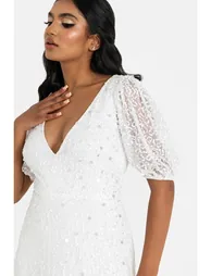 Maya Bridal Embellished V Neck Maxi Dress with Keyhole Back & Train - 2