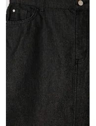 Anthracite Elastic Waist Shiny/Silvery Fabric 100% Cotton Non-Stretch Denim Skirt - 2