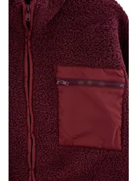 Winter Essentials Plum Thick Fleece Zippered High Collar Pocket Knitted Sweatshirt - 2