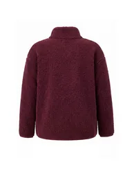 Winter Essentials Plum Thick Fleece Zippered High Collar Pocket Knitted Sweatshirt - 4