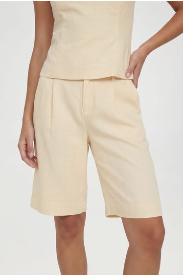 Linen Look Tailored Bermuda Shorts - butter product thumbnail 3