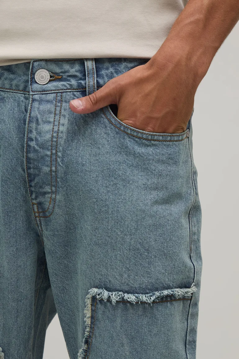 Distressed Carpenter Panel Slim Fit Jeans - stonewash - 3