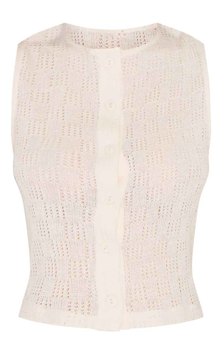 Cream Textured Button Up Waistcoat - 4