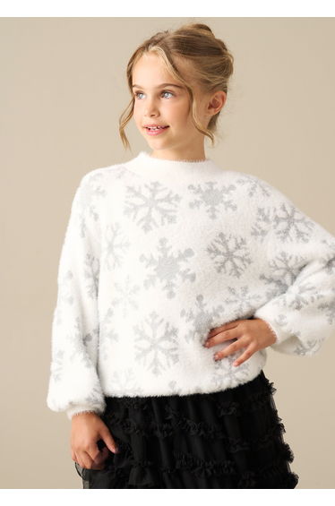 Ana Silver Snowflake Eyelash Jumper - Cream