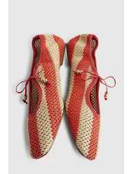 Red Raffia Striped Mary Jane Shoes - 3