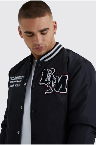 Nylon Varsity Jacket With Badges - black product thumbnail 3