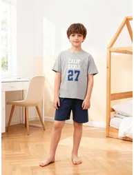 Boys Text Print Short Sleeve T-Shirt and Shorts Pyjama Set - 2