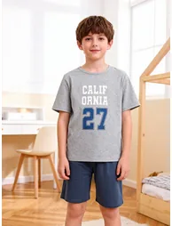 Boys Text Print Short Sleeve T-Shirt and Shorts Pyjama Set - 4