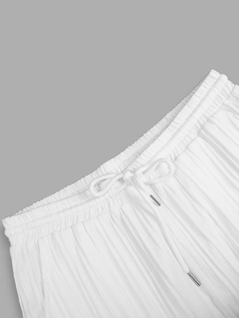 Men White Jacquard Detail Short Sleeve Button Front Shirt and Shorts Co-Ords - 2