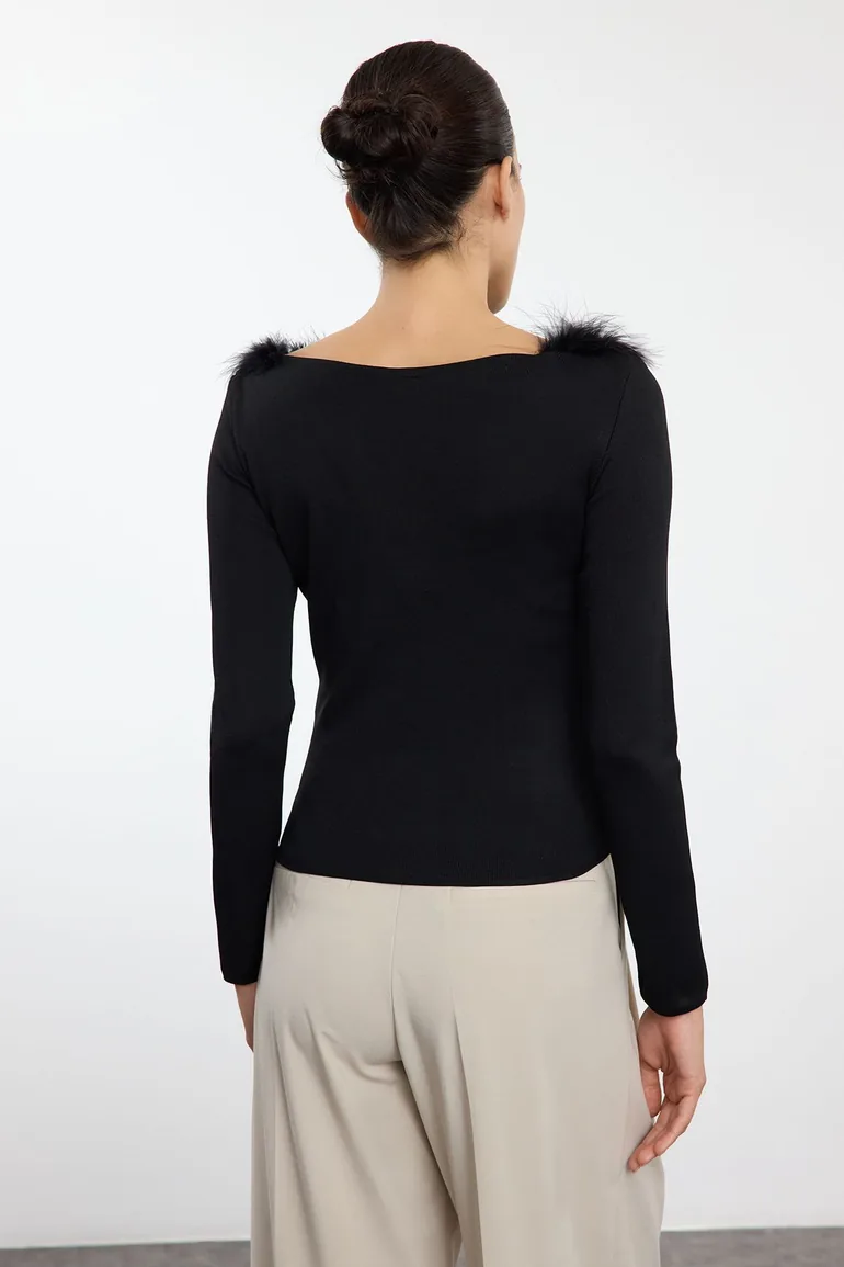 Black Collar Detailed Knitwear Sweater - 3