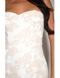 Cream Woven Embroidered Mini Bodycon Dress - 3