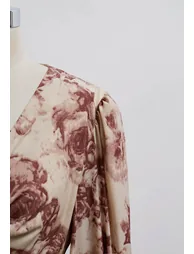 Rose Printed Self-Tie Knot Midi Dress - 2