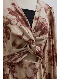 Rose Printed Self-Tie Knot Midi Dress - 3