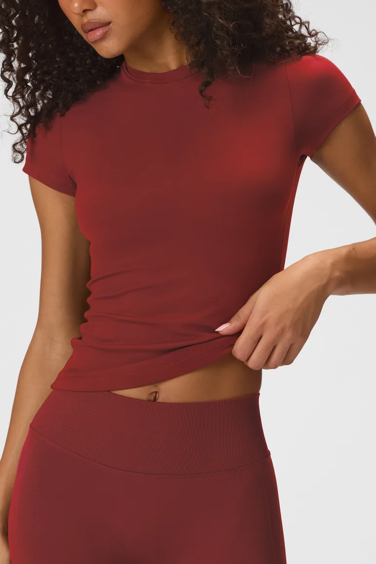Soft Active Short Sleeve Top in Dark Cherry - 3