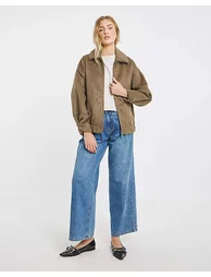 Neutral Faux Wool Seamed Bomber Jacket - 1