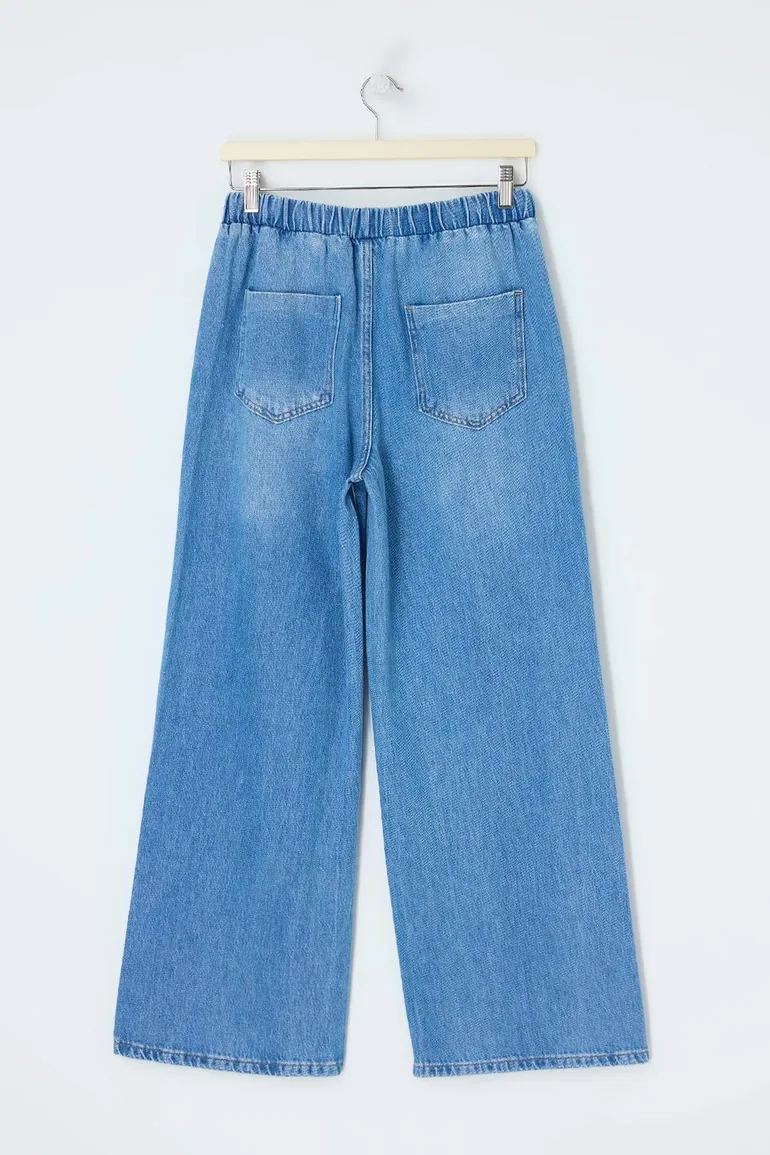 Blue High Waist Wide Leg Tencel Blended Jeans - 5