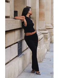 Black Fine Knit Twist Neck Vest Top - 3