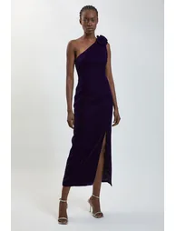 Petite Rosette Detail Velvet Midi Dress