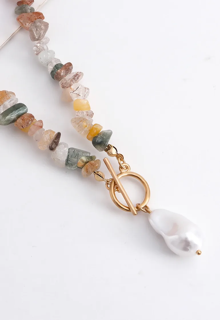 Multicolor Natural Stone Pearl Necklace - 4