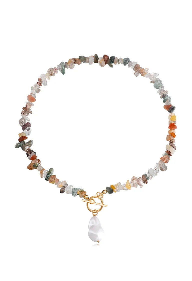 Multicolor Natural Stone Pearl Necklace - 1