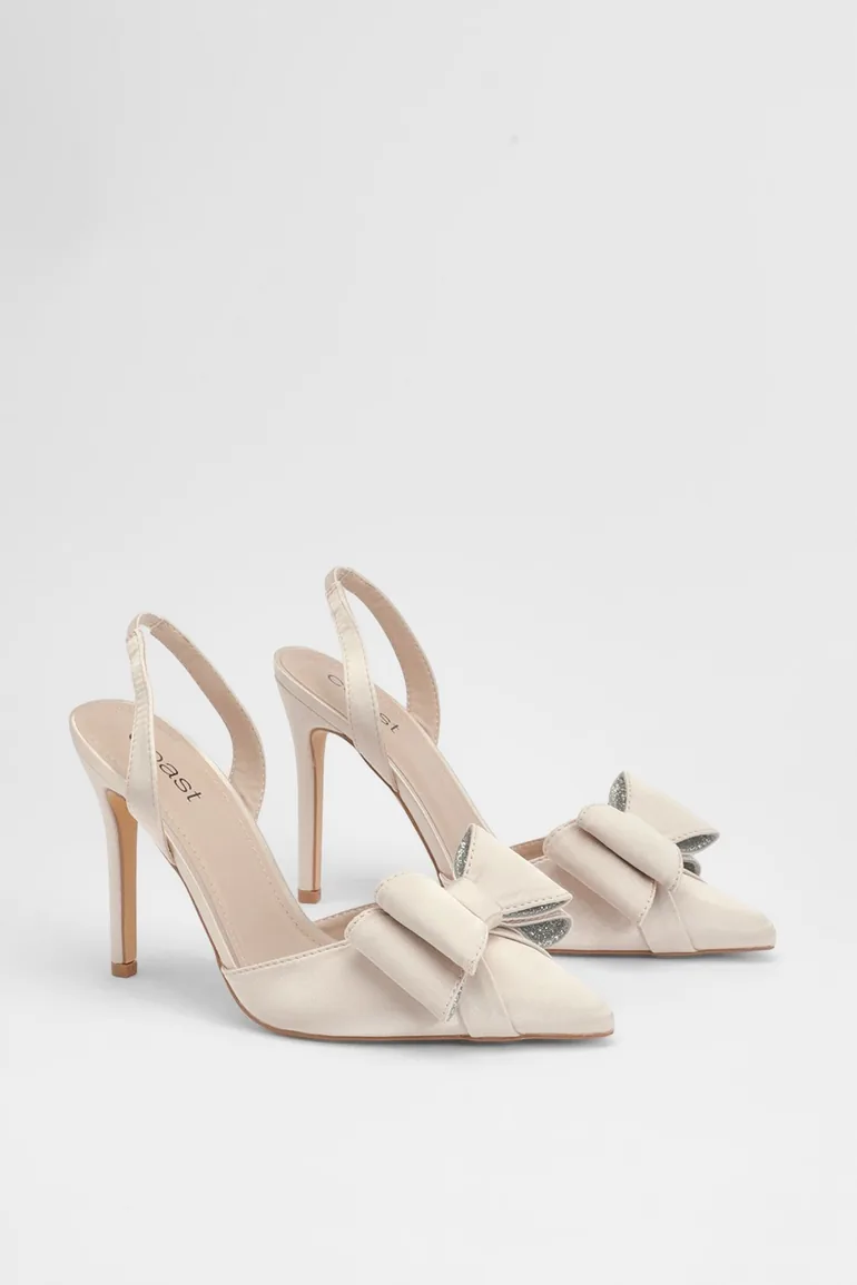 Wide Fit Tamara Satin Bow Sling Back Stiletto Court Shoes