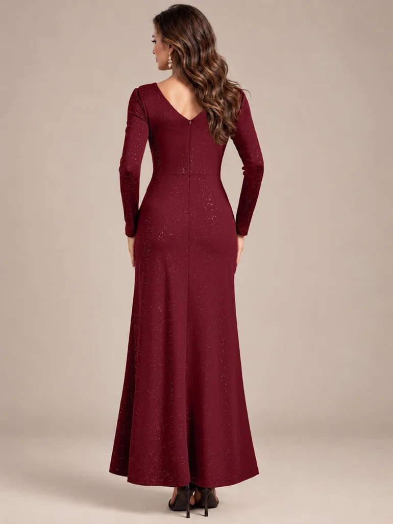 Sequin Knit Long Sleeve Evening Dress - 1