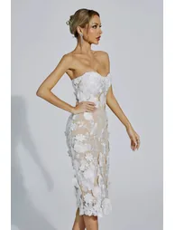 Anais White Lace Flower Off-shoulder Dress - 4