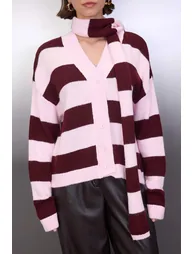 Pink shawl detailed soft textured oversize v-neck knit cardigan - 4