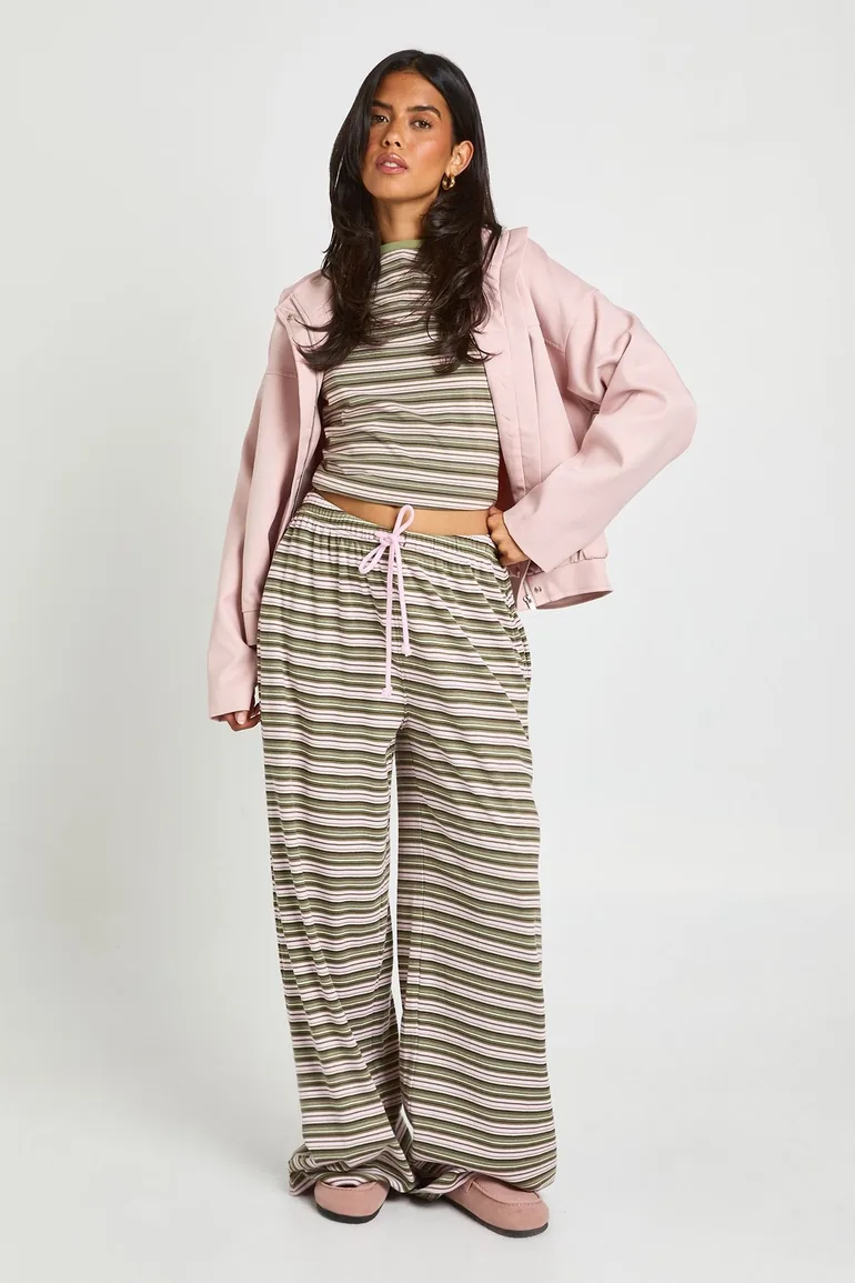Stripe Rib Straight Leg Trouser - green