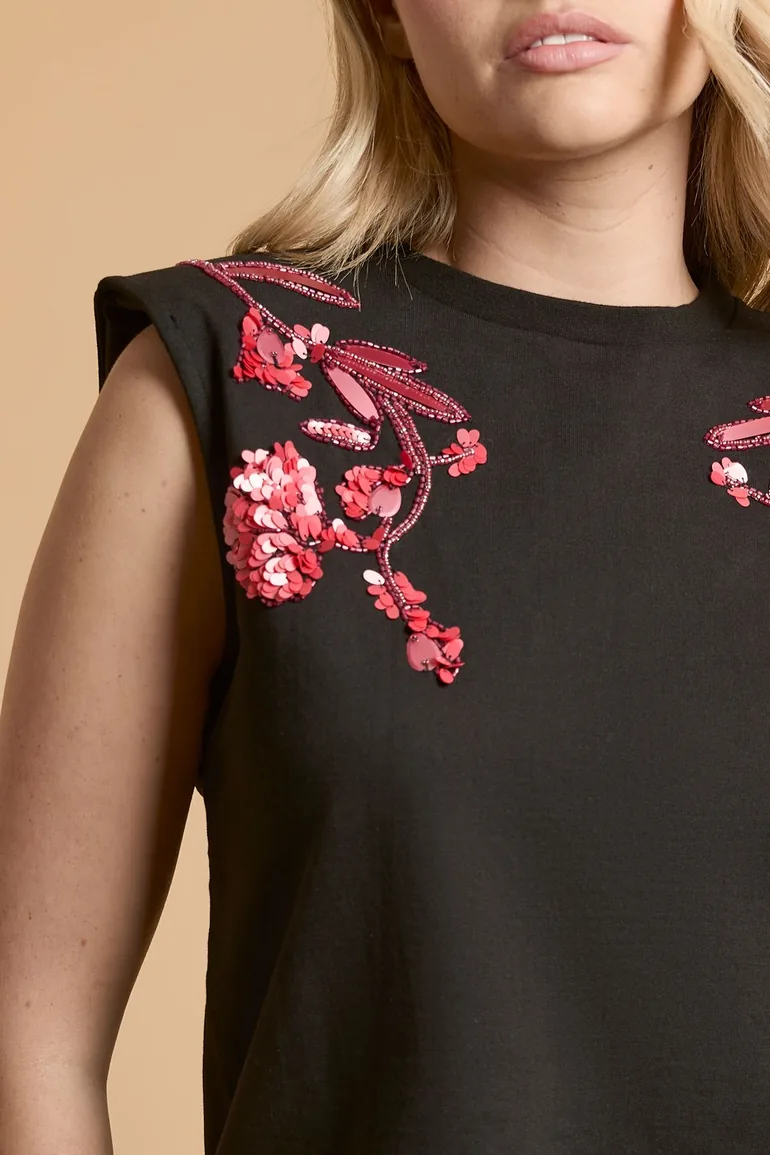 Embellished Shoulder Pad Vest Top - 3