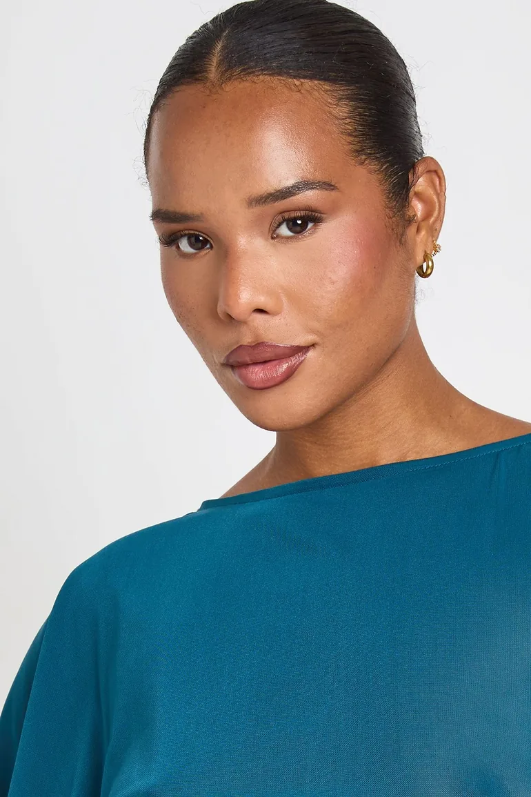 Plus Power Mesh Ruched Waist Floaty Top - teal - 3