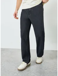 Men Clean Look Loose Fit Jeans with Stitch Detail - 1