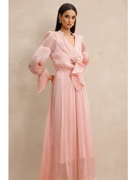 V Neck Ruffle Midi Dress - 2