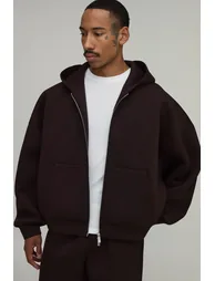 Batwing Zip Through Scuba Hoodie - chocolate