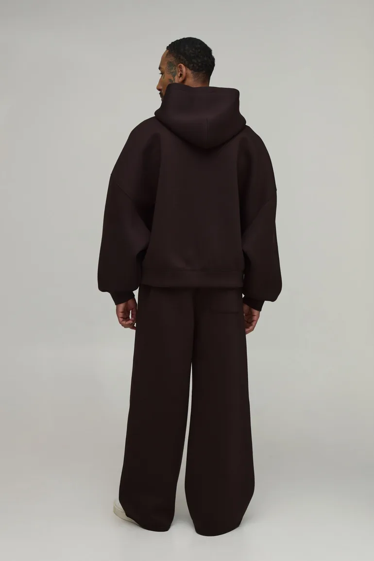 Batwing Zip Through Scuba Hoodie - chocolate - 1