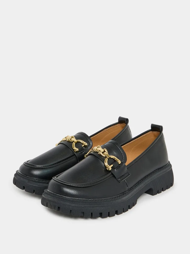 Chain Detail Leather Look Loafers - 2
